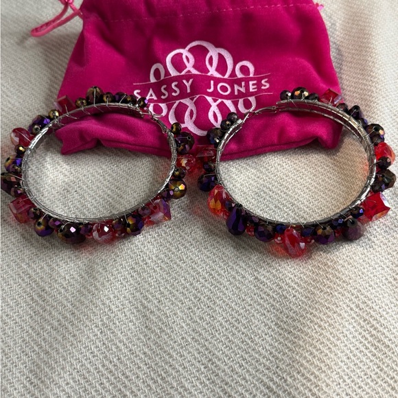 Sassy Jones Rochinda Jeweled Hoops Red - Picture 2 of 3
